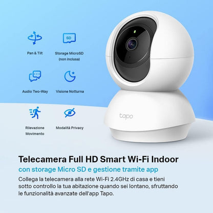 Tapo C200 Telecamera Wi-Fi Interno FHD, Videocamera Sorveglianza, Visione Nottur