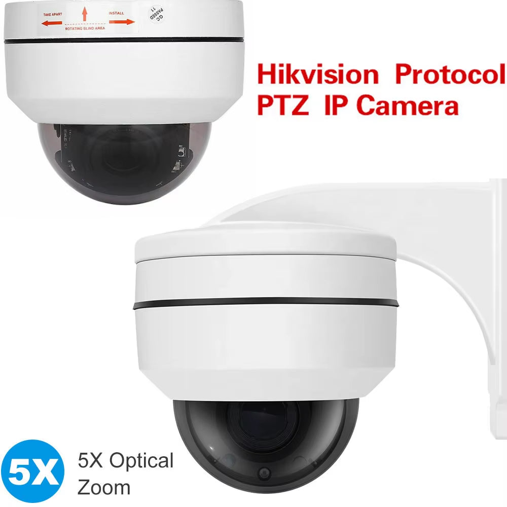 5.0MP Mini PTZ IP Camera Super HD 25660X1920 Pan/Tilt 5X Zoom IR Dome Camera Weatherproof Poe IP Cameras Hikvision Compatible