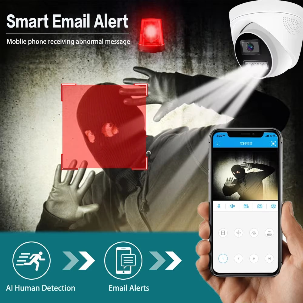 4K POE Surveillance IP Camera CCTV Dome Security Camera 4MP 5MP 8MP Audio Color Night Vision Indoor Onvif Compatible with NVR