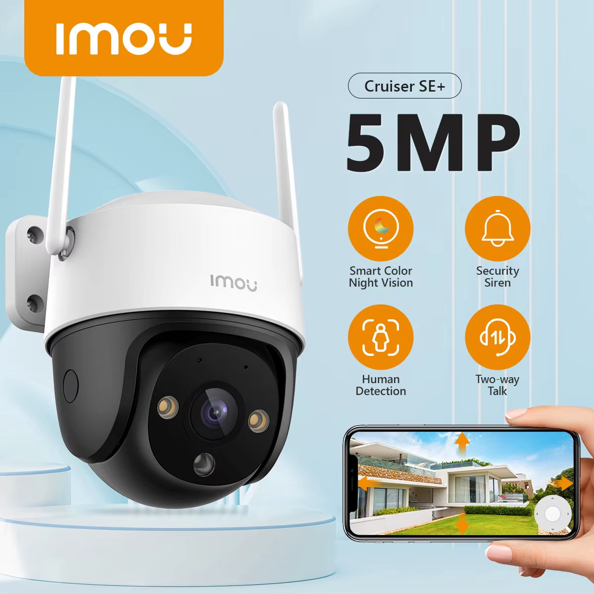 IMOU Cruiser SE+ 5MP 3K Wifi Camera Dual Antenna Outdoor IP66 Weatherproof Full Color Tracking Camera AI Human Detection Camera