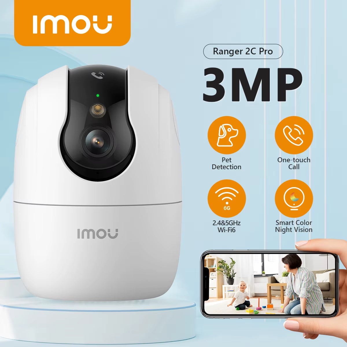 IMOU Ranger 2C Pro Telecamera Wifi Da 3 MP Sorveglianza Di Conversazione Bidirezionale Sicurezza 360 ° Copertura Telecamera per Chiamate One Touch Con Rilevamento Di Animali Domestici Umani
